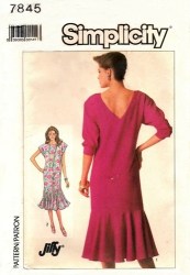 7845 PULLOVER FLOUNCE BACK V DRESS LENGTHS SLEEVES OR NOT PATTERN 10-14